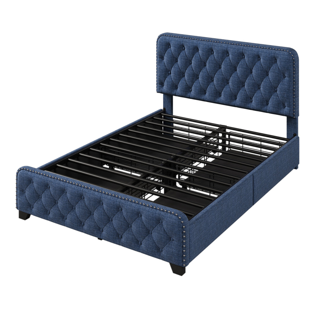 Upholstered Platform Bed Frame with Drawers, Tufted Headboard, Full A7