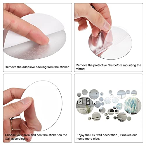 64 Pcs Round Acrylic Mirror Wall Stickers Removable Decor A7