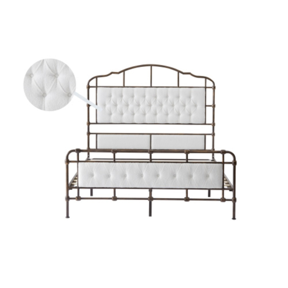 Queen size High Boad Metal bed with soft head and tail, no spring, easy to assemble, no noise  Foam + White + Metal + Bedroom + Queen + Bed Frame