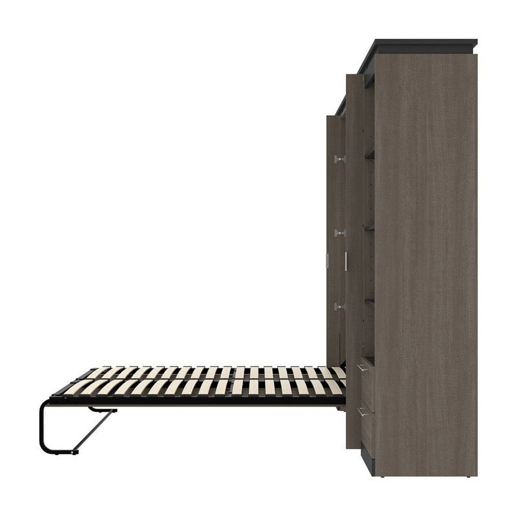 Full Murphy Bed with 2 Bookcases and Drawers, Bark Gray k7