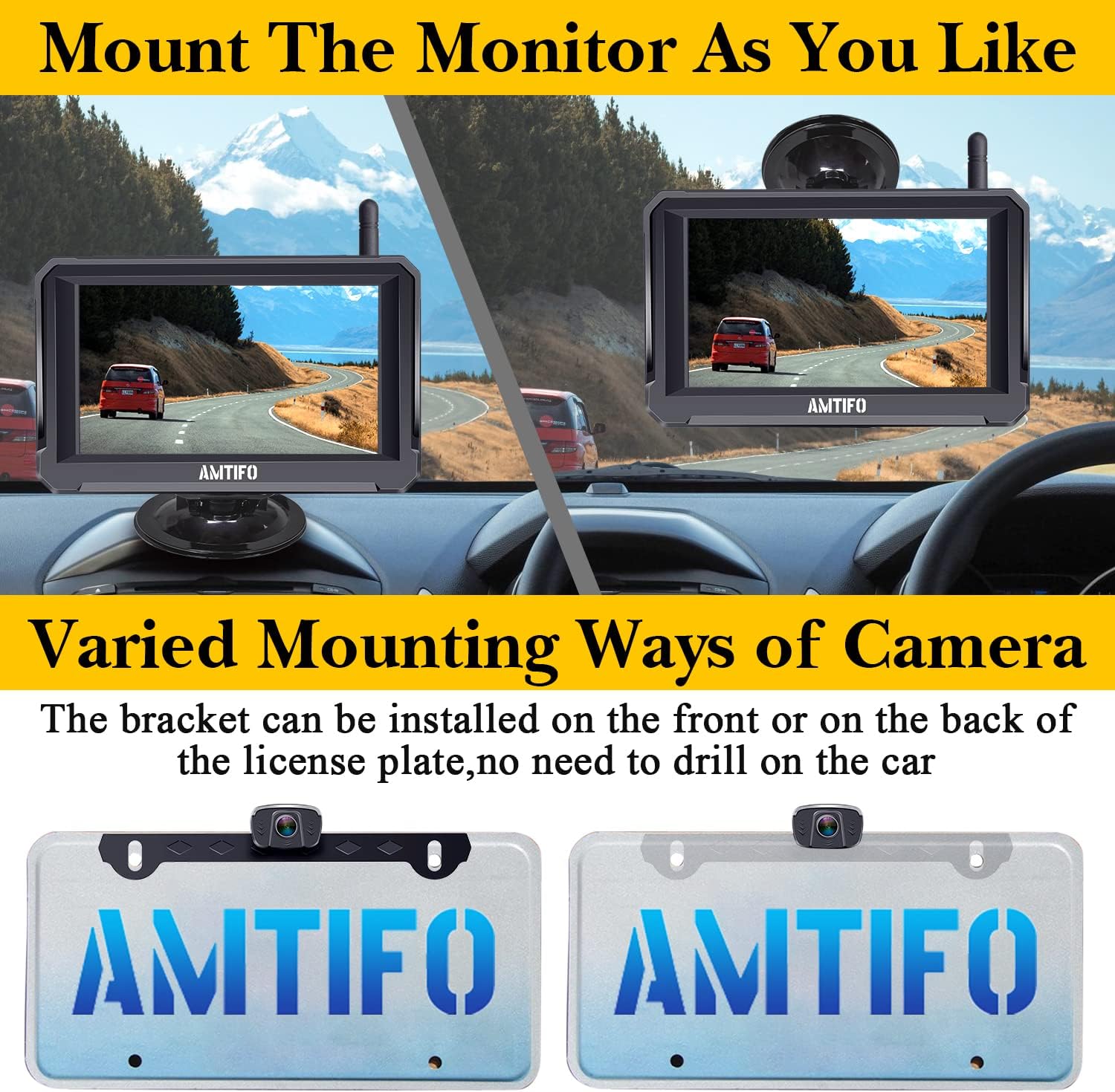 Wireless Backup Camera 5 Inch Monitor HD 1080P Rear View System k7