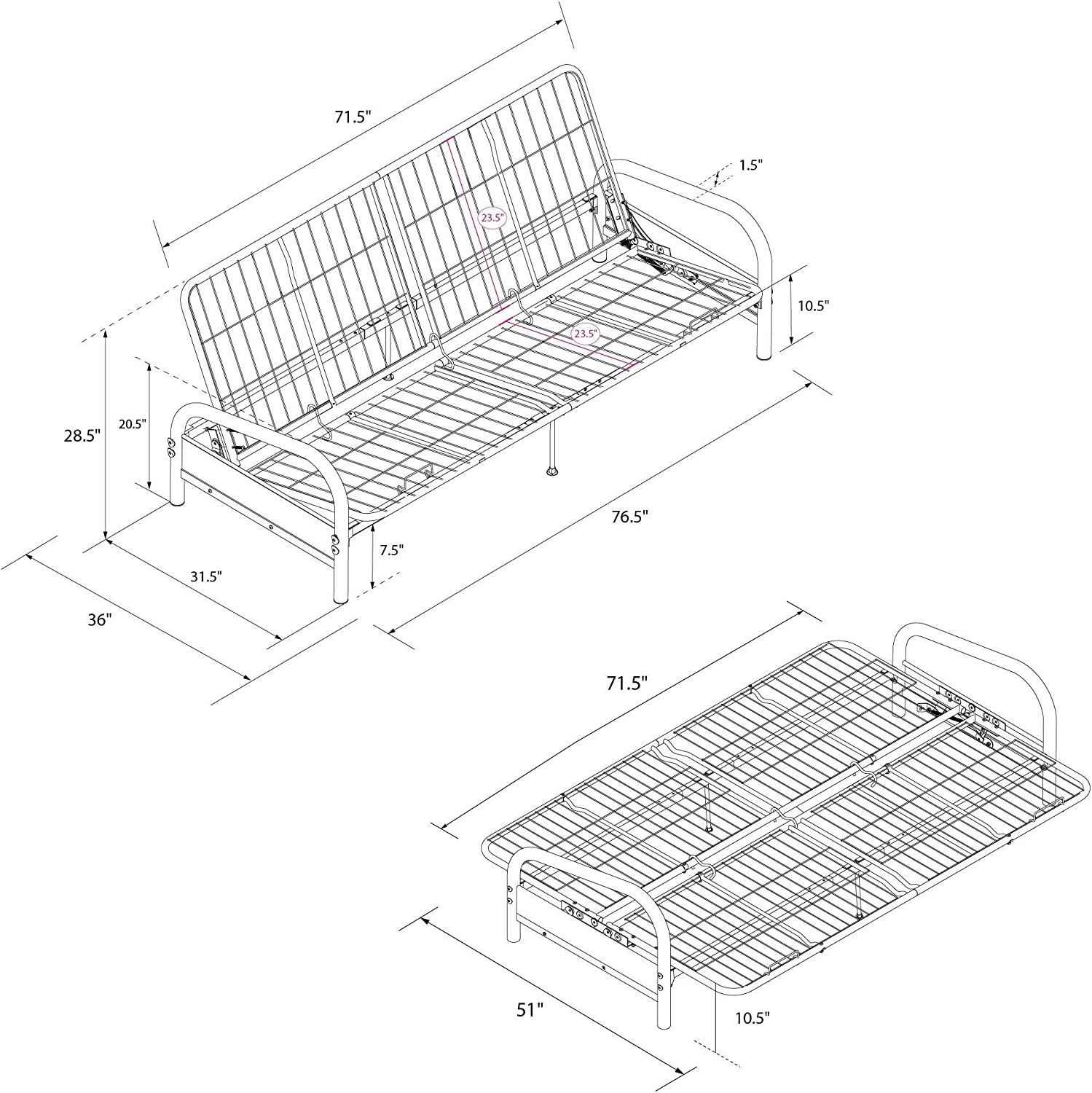 Metal Futon Frame Full Size Black K7m