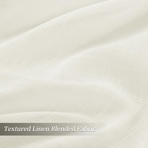 Natural Pinch Pleated Curtains 2 Panels, Linen Textured Semi Sheer 84 Inch, Light Filtering Voile Drapes a7