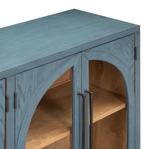Black Sideboard Cabinet with 4 Glass Doors A7k