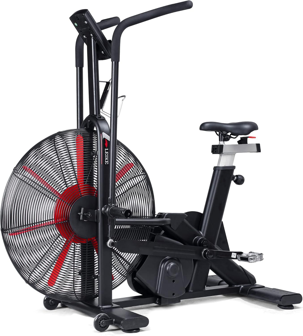 leikefitness Fan Exercise Bike Upright AirBike Indoor Cycling Stationary Bicycle with Unlimited Air Resistance System,Heart Rate Compatibility and Tablet Holder for Home Cardio Workout