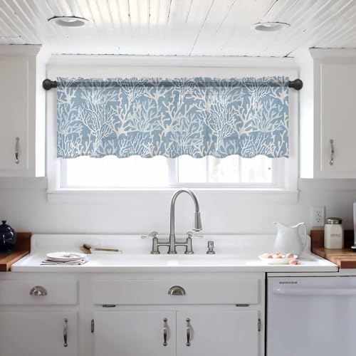 Ocean Coral Valance Curtains Sheer Rod Pocket 54x18 k7