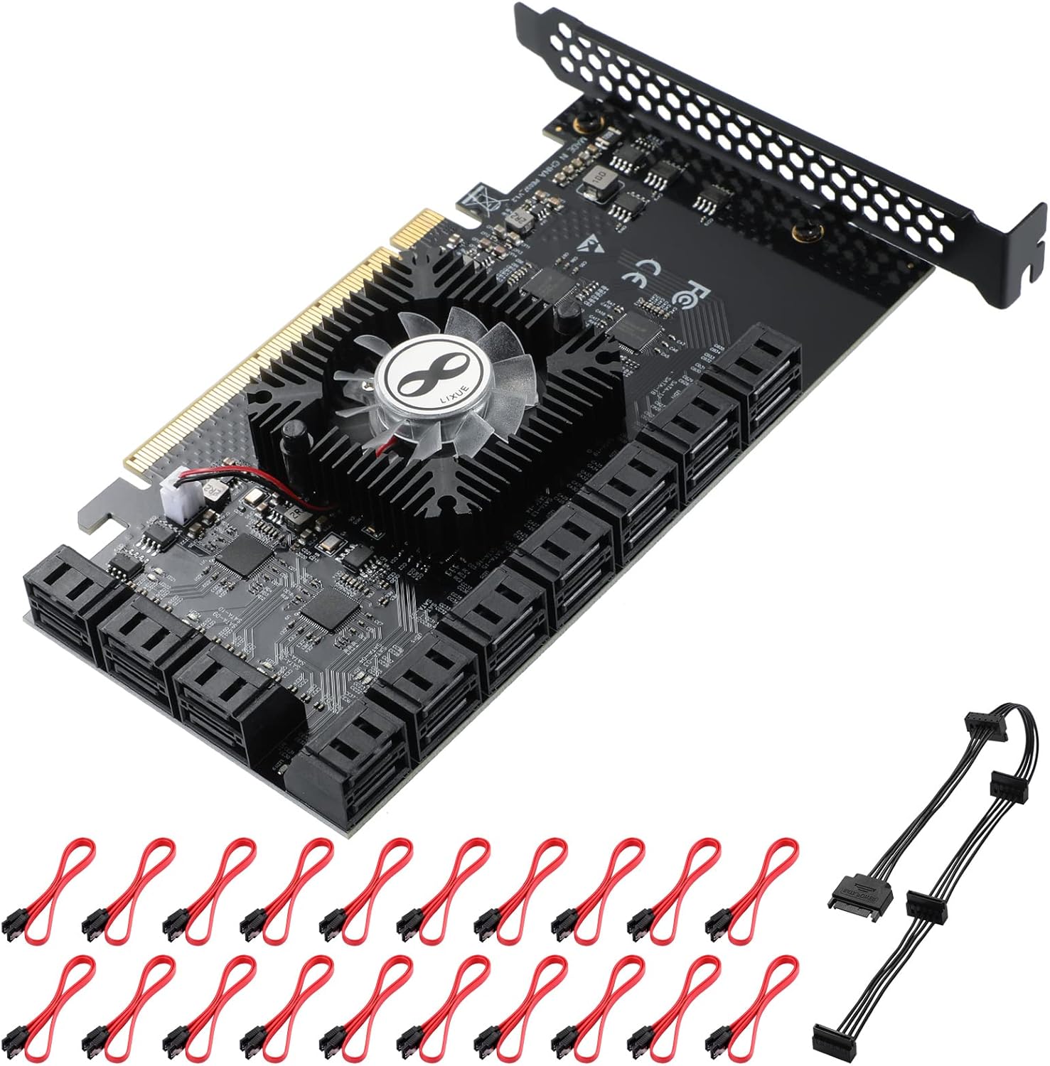 16 Port SATA PCIe Expansion Card with 16 Cables B7k