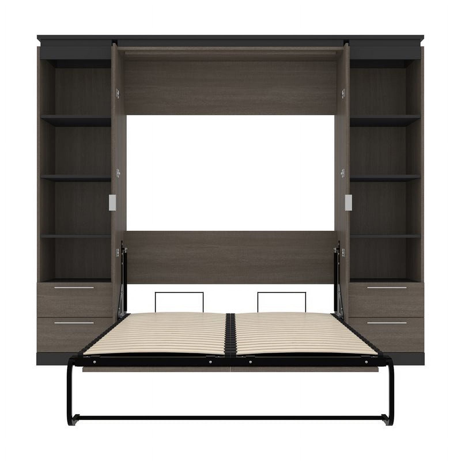 Full Murphy Bed with 2 Bookcases and Drawers, Bark Gray k7