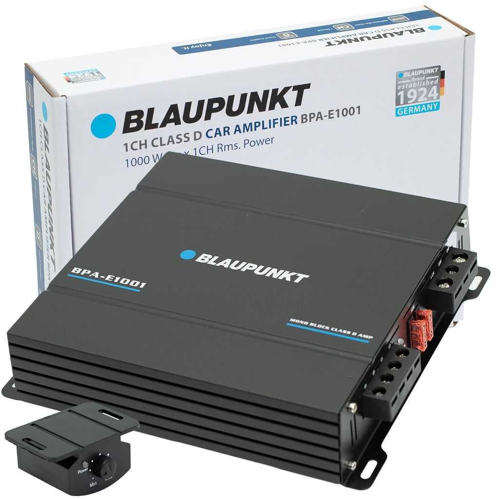 Blaupunkt BPA-E1001 Class D Monoblock Car Amplifier - 2000W Max Power, 1000W RMS at 1 Ohm, Compact Design