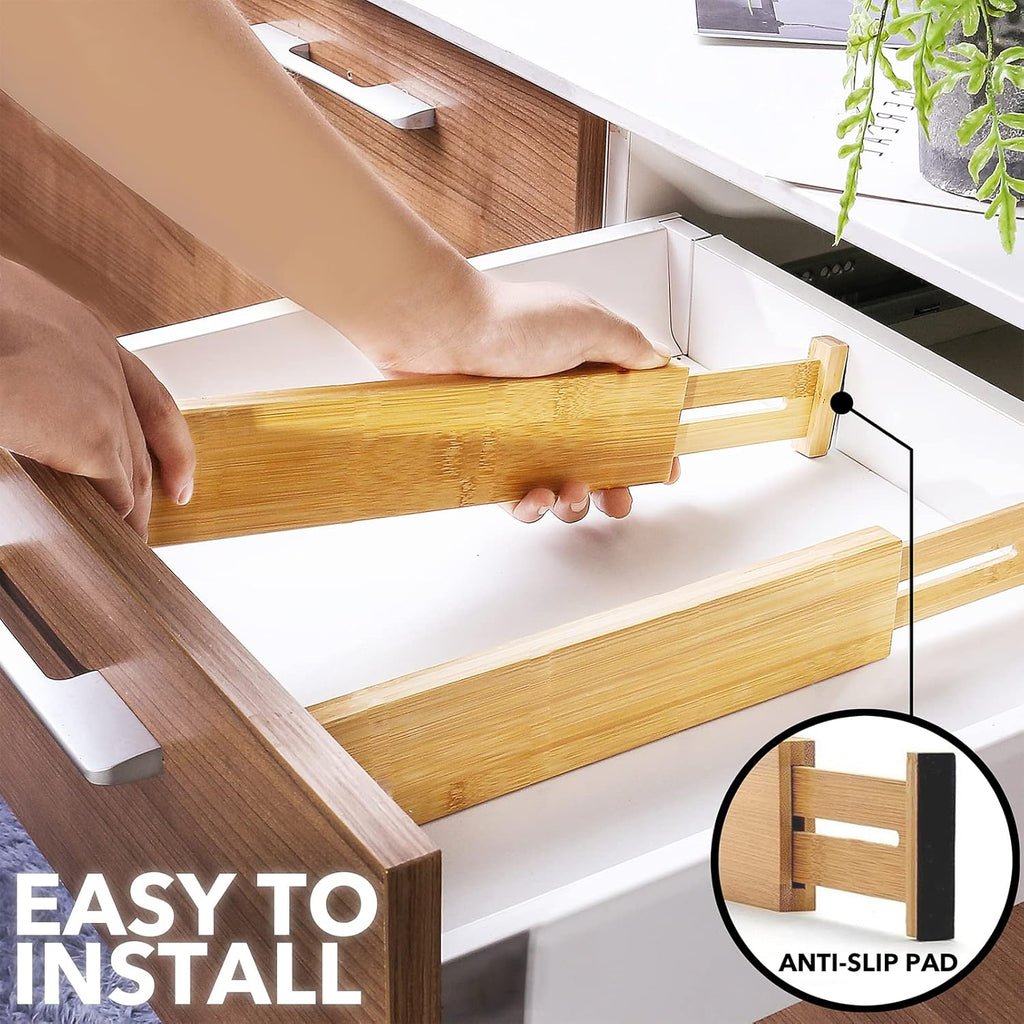 Bamboo Deep Drawer Dividers with Labels, Adjustable Organizer 2 Pack x7