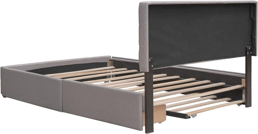Upholstered Platform Bed with Storage Drawers, Light Gray Q7