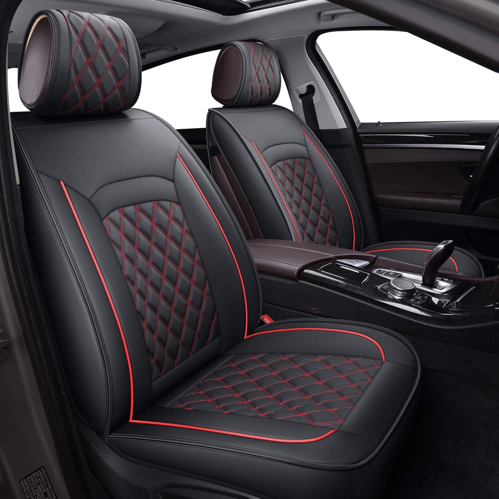 Car Seat Covers Faux Leather Black Red 2 Pack A7