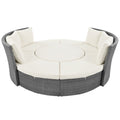 TOPMAX Patio 5-Piece Round Rattan Sectional Sofa Set All-Weather PE Wicker Sunbed Daybed with Round Liftable Table and Washable Cushions for Outdoor Backyard Poolside Beige + Rattan + Foam