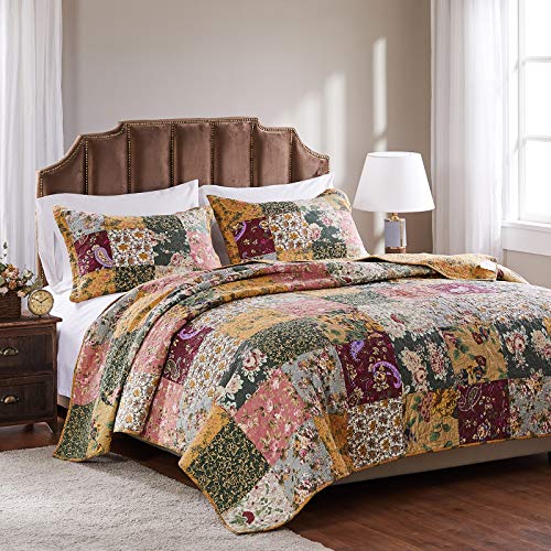 Patchwork Cotton Quilt Set Natural 3-Piece Full Queen k7