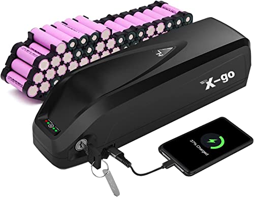 X-go 36V Ebike Battery 13AH Mountain Bike Lithium Li-ion Battery Pack with Charger and BMS for 1000W 750W 500W 350W 250W Electric Bicycle Motor (36V 13AH 4Pin)