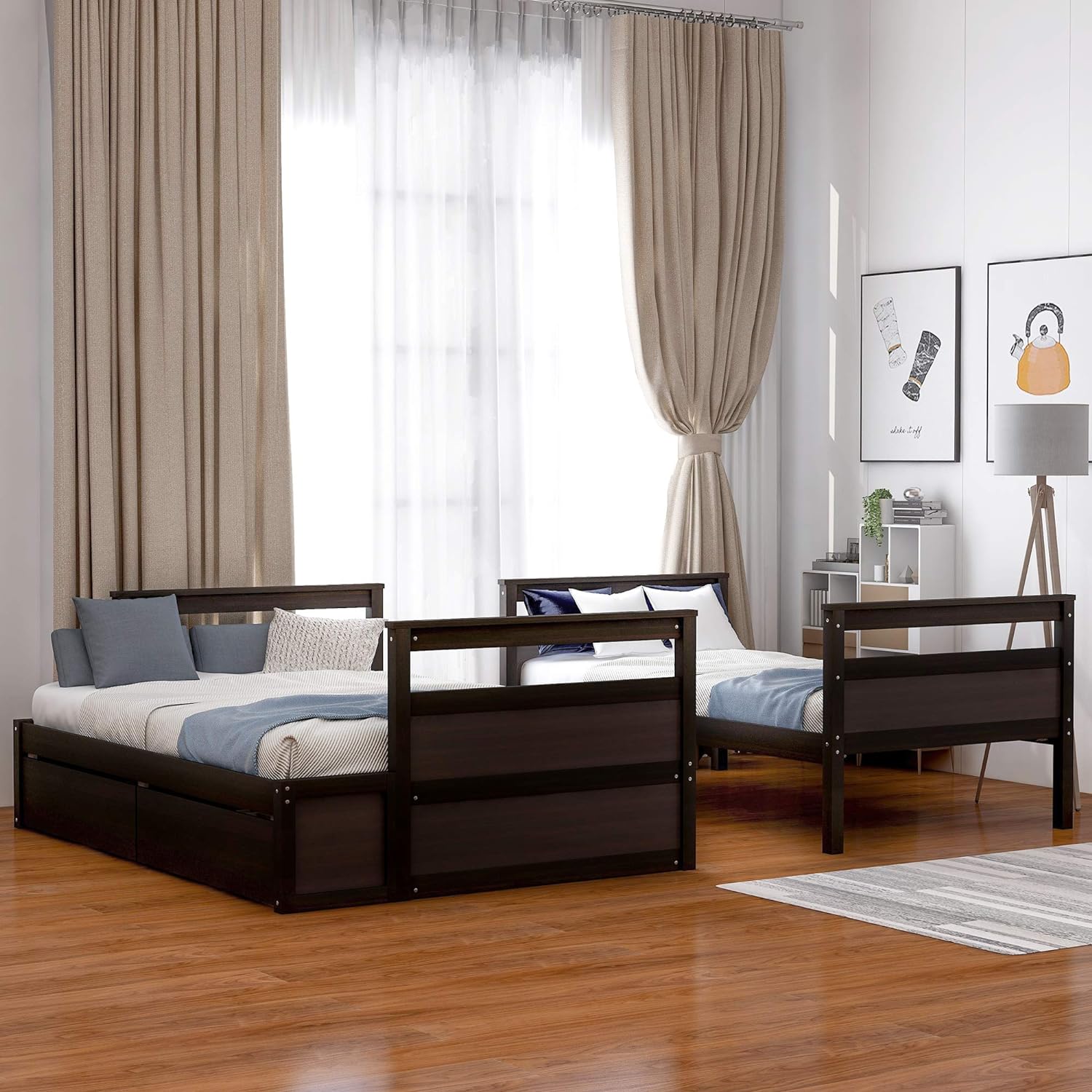 Bunk Bed with Storage and Drawers, Convertible to Two Beds 7k