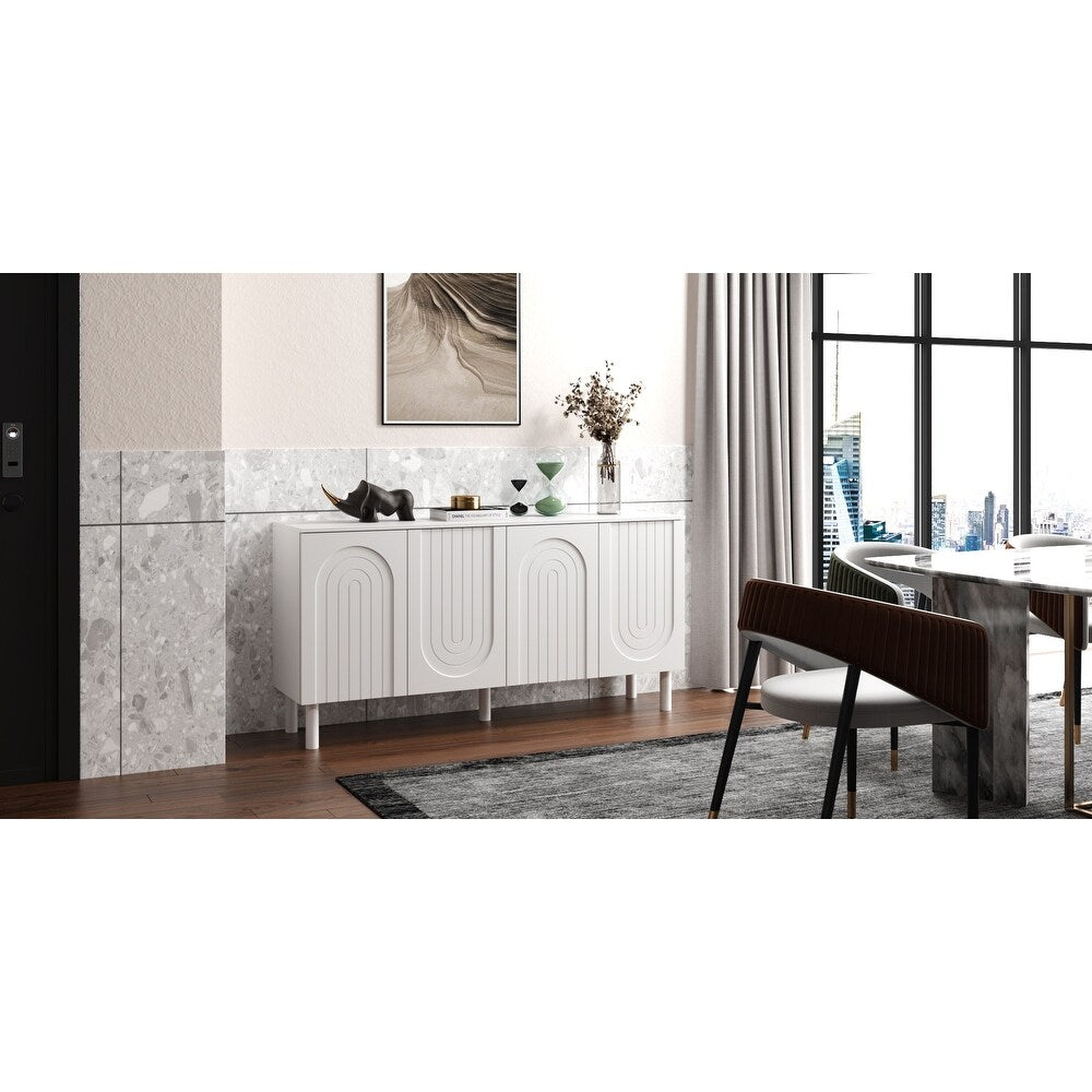 63.2"W Bookcase Credenza Sideboard with Drawer & Doors k7