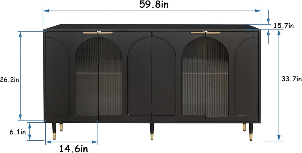Buffet Cabinet with Locked Storage, Black Wood and Glass Doors m7