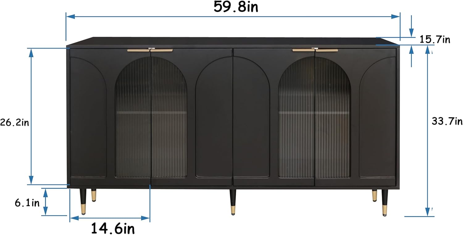 Buffet Cabinet with Locked Storage, Black Wood and Glass Doors m7