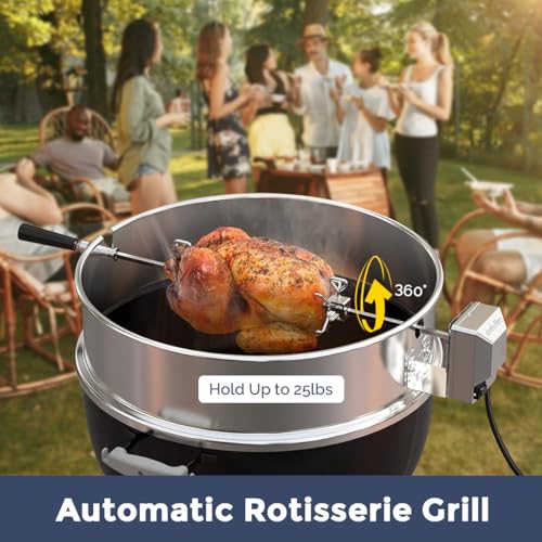 BBQ Rotisserie Ring Kit 22.5-Inch Stainless Steel for Charcoal Grills with Motor A7