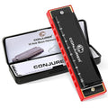CONJURER Blues Harmonica for Kids Adult Beginners 10 Hole Diatonic Harmonica Key of C, Brass Reed Metal Mouth Organ C Key Blues Harp with Case, Blue
