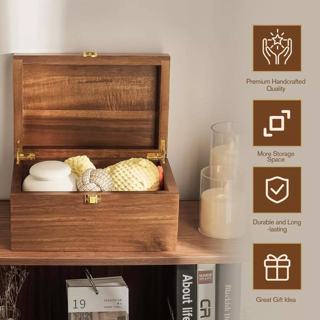 Wooden Memory Keepsake Box with Hinged Lid 4x7x10.6 a7
