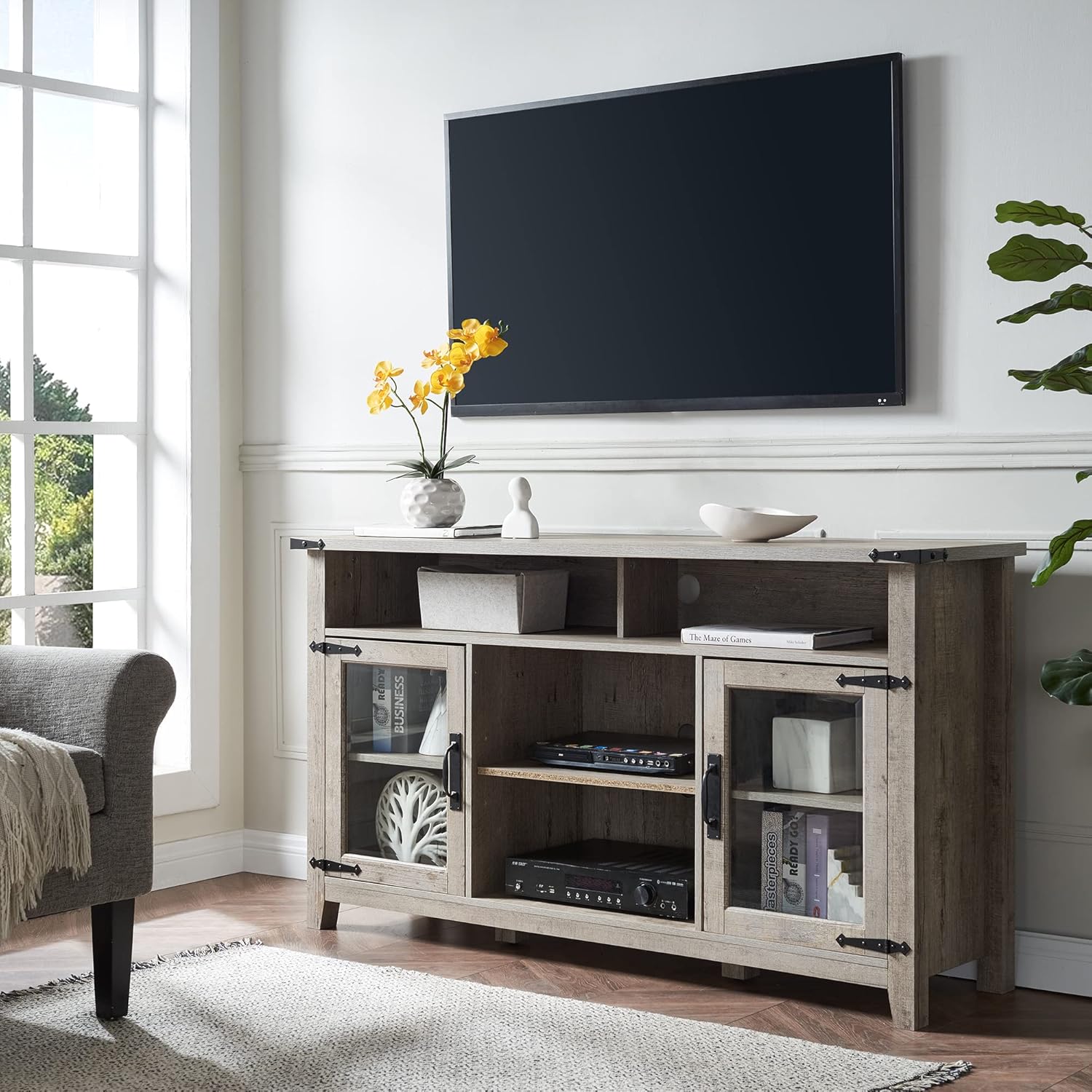Rustic TV Stand for TVs Up to 65 Inch with Glass Cabinets A7