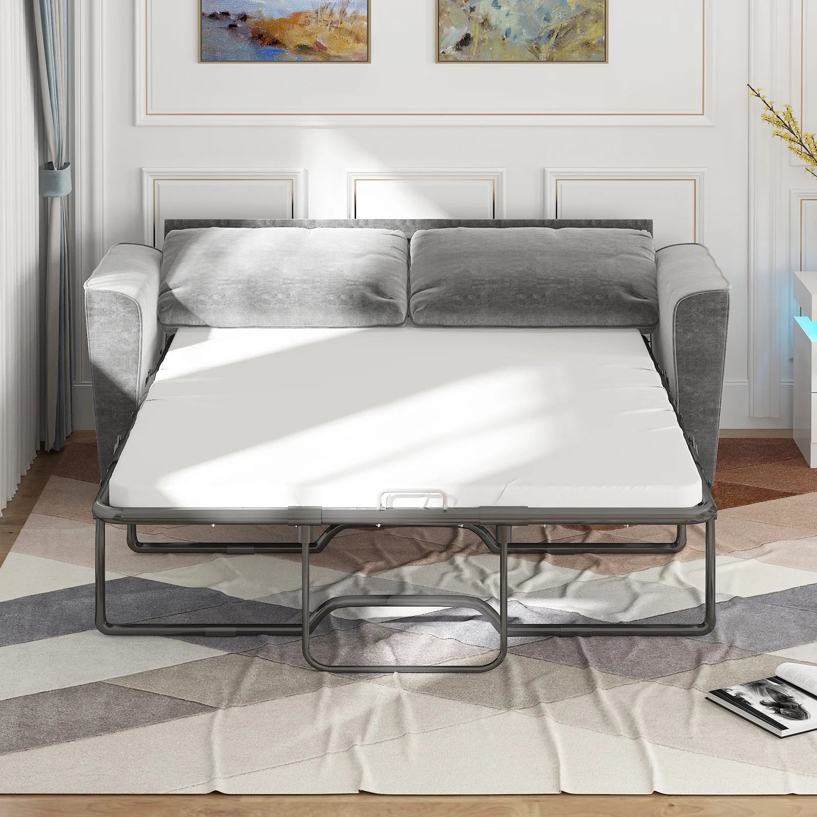 Pull Out Sofa Bed with Foam Mattress, 2-in-1 Sleeper Couch Grey k7