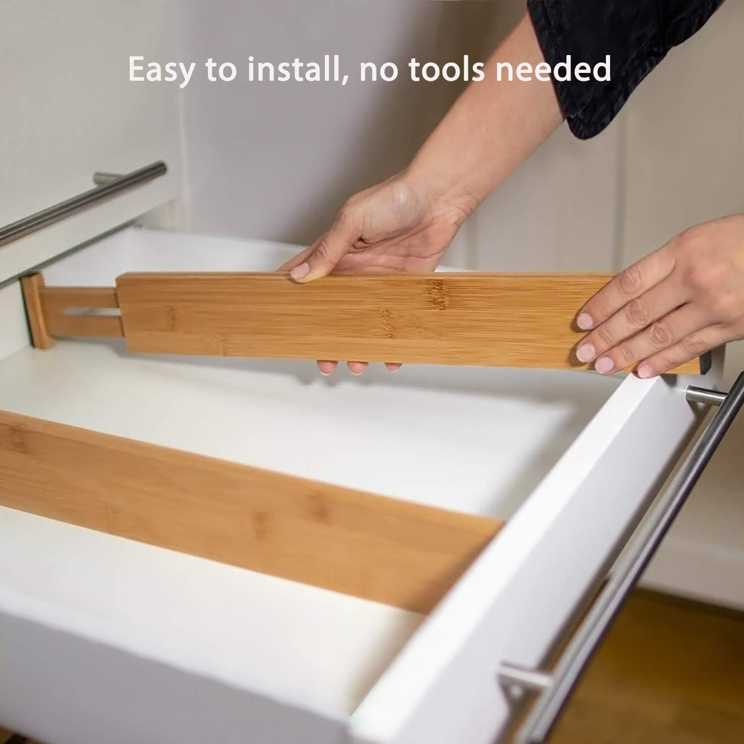 Bamboo Drawer Divider 4 Pack, Adjustable Organizer for Clothes, Kitchen, Office a7