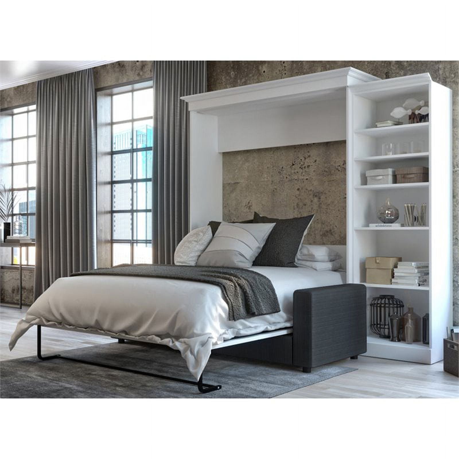 Wood Queen Murphy Bed with Sofa Organizer White Gray a7