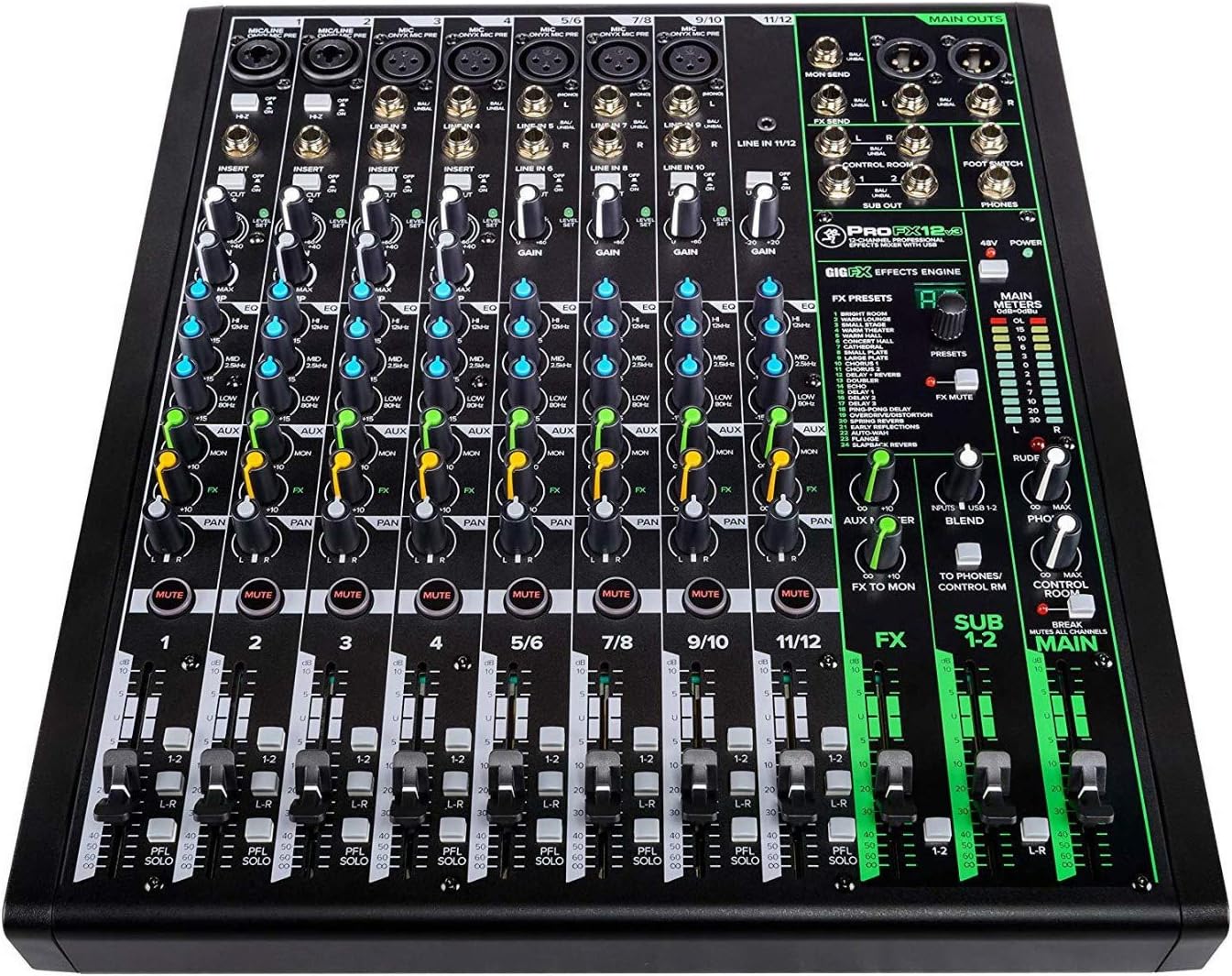 12-Channel FX USB Mixer Bundle with Headphones & Cables k7