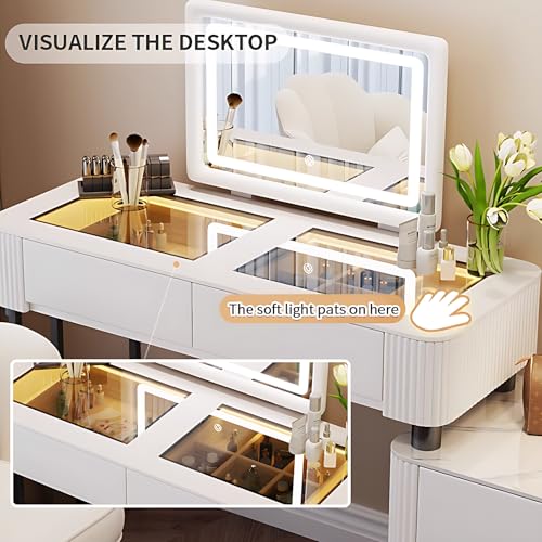 Vanity table with LED mirror and chair White 40in q7