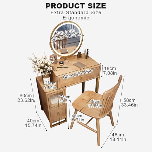 Wooden Vanity Desk with Mirror and Lights a7