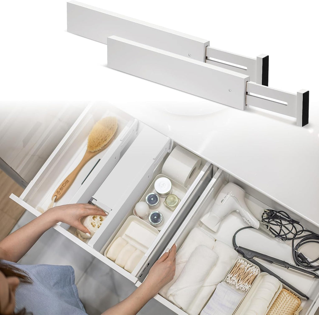 Bamboo Drawer Dividers Organizer White Expandable Adjustable 7k