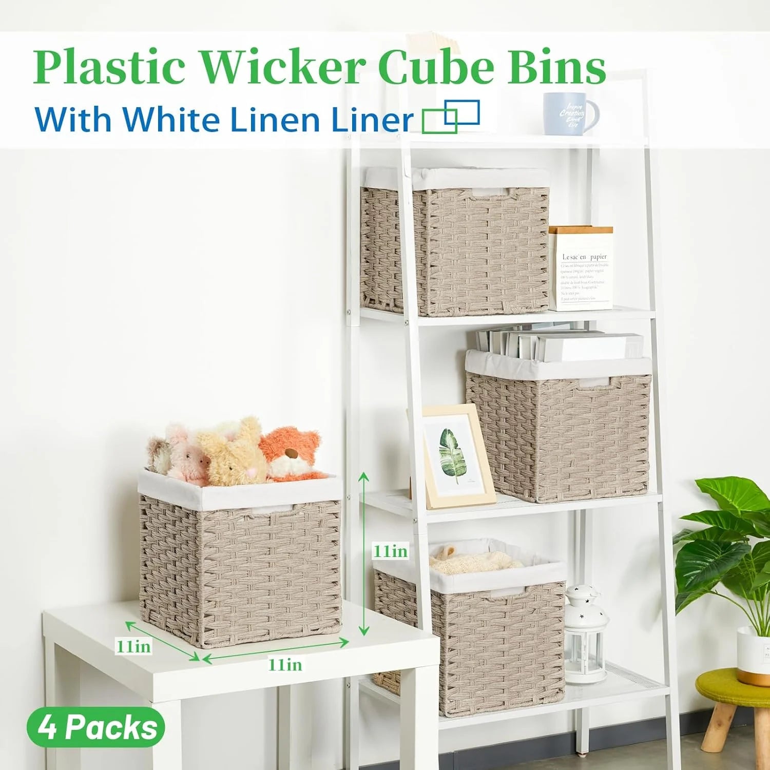 Wicker Storage Baskets 4-Pack with Liners for Shelves a7
