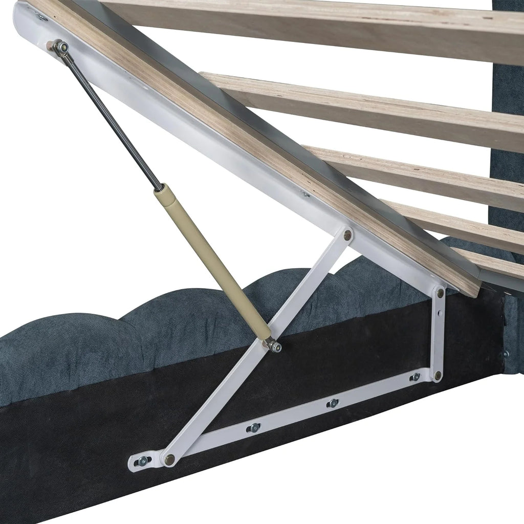 Upholstered Queen Bed with Lift-Up Storage and LED Headboard a7