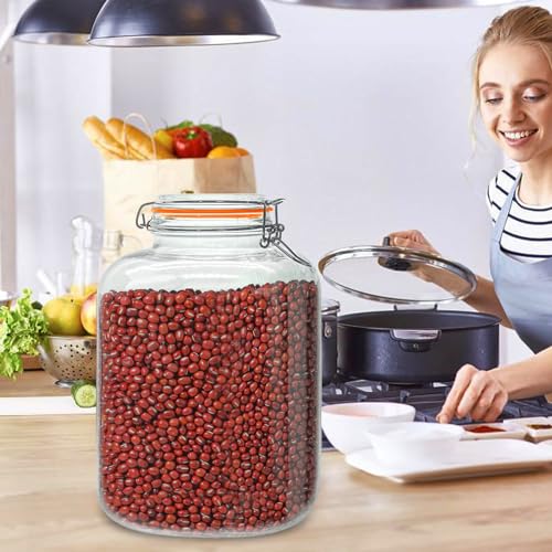 128oz Glass Jar with Airtight Lids, Wide Mouth, 6 Labels T7k
