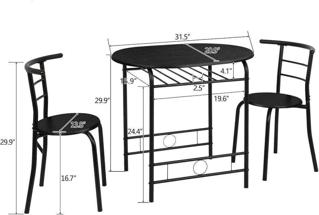 Kitchen Table Set for 2 with Chairs, Metal Frame, Black A7