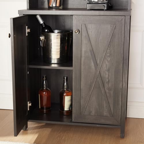 Grey Kitchen Pantry Cabinet with Microwave Stand a7
