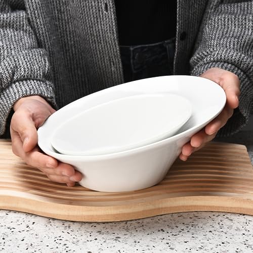 Ceramic Salad Bowls Set of 2 White 8.3 & 6 Inch q7