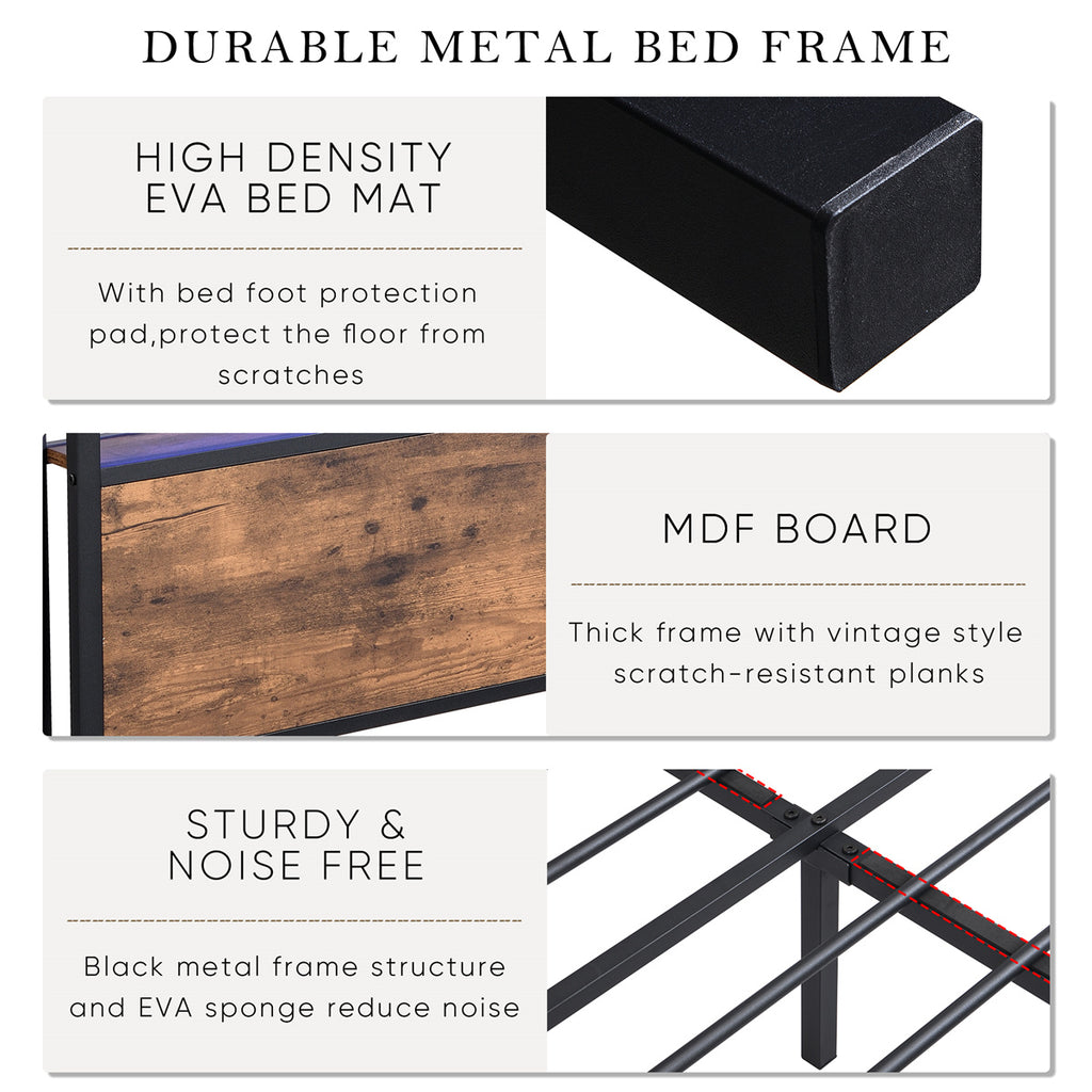 Queen Size Bed Frame with Storage Headboard and Drawers LED Lights A7