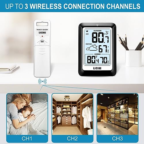 Wireless Weather Station Indoor Outdoor Thermometer Hygrometer Backlight k7