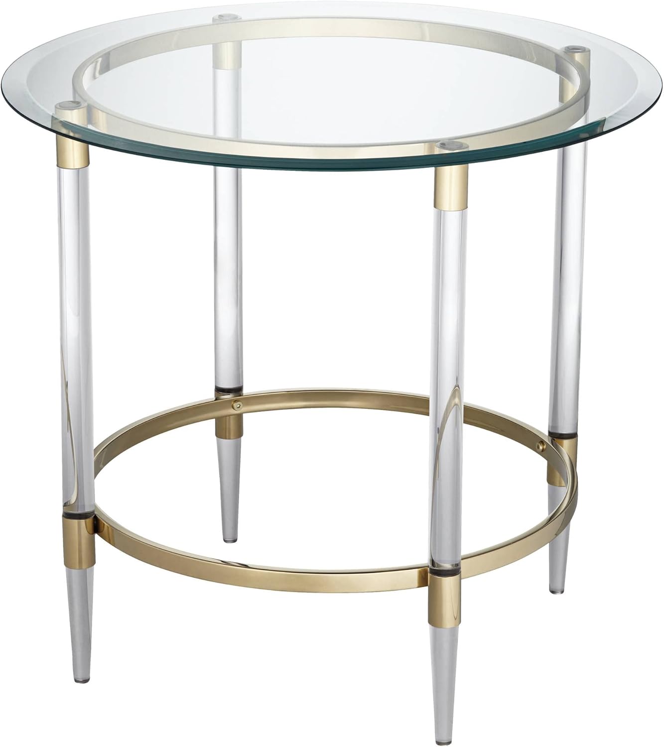 Round Glass Side Table 24" Clear Gold Rings d7k