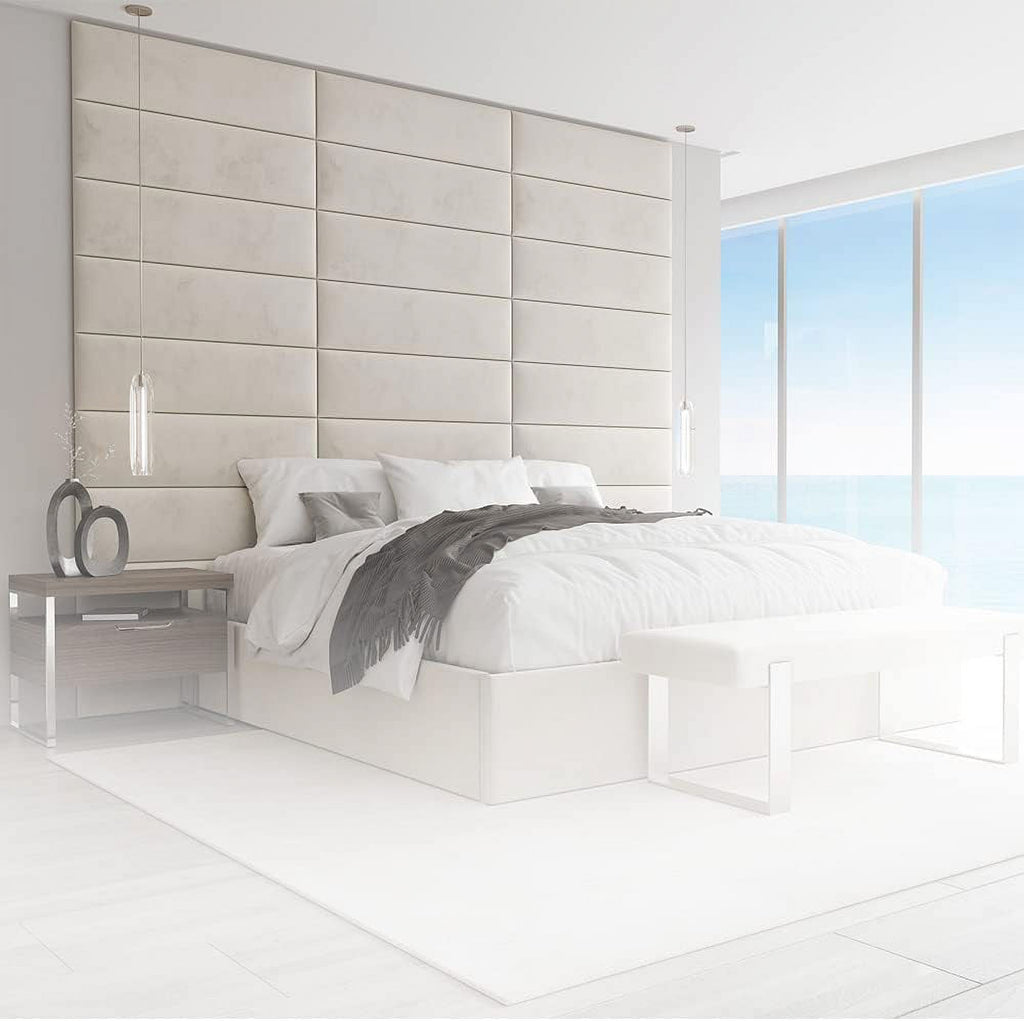 Upholstered Headboards - Accent Wall Panels - Velvet Ivory - /King - Set Of 4 Panels (Each Individual Panel 39"X11.5")