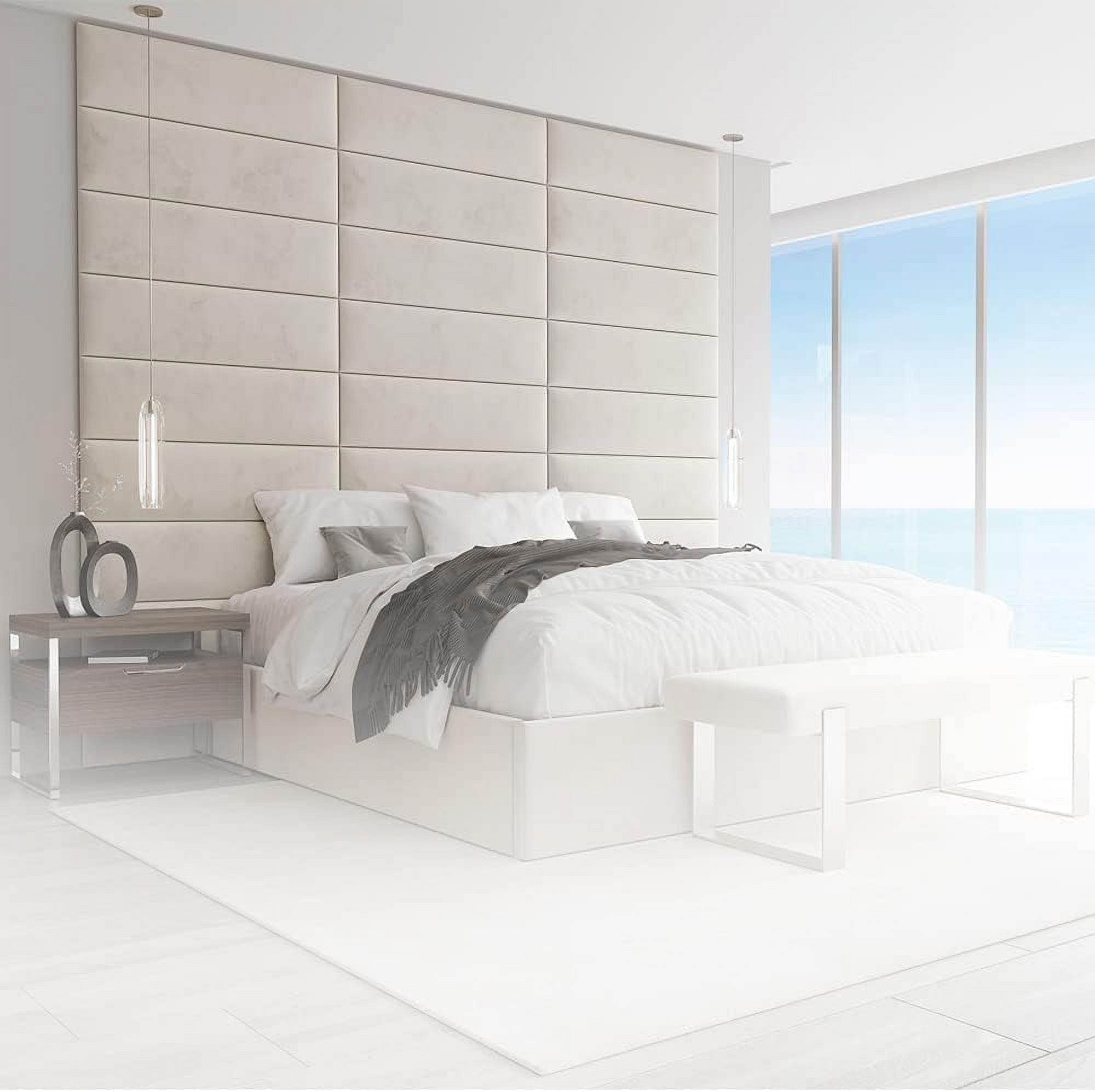 Upholstered Headboards - Accent Wall Panels - Velvet Ivory - /King - Set Of 4 Panels (Each Individual Panel 39"X11.5")