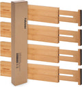 Fabsome Drawer Divider 4 Pack, Adjustable Bamboo Drawer Organizers for Clothing, Wooden Dresser Drawer Organizer Separator for Clothes, Kitchen, Office, 13.25-16.75 in