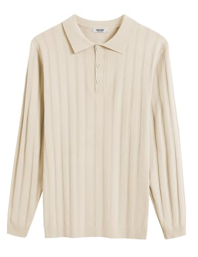 Men's Knit Polo Shirt Long Sleeve Casual Golf Top k7