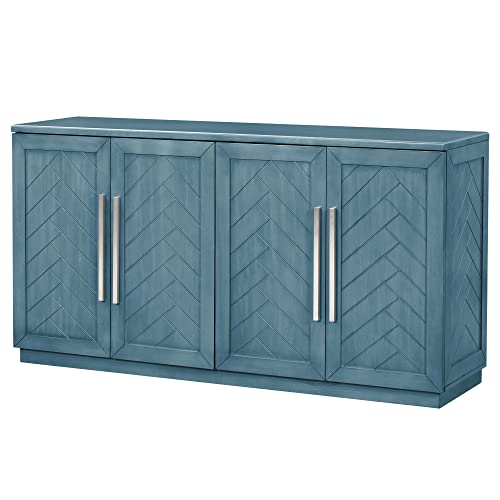 60" Sideboard Buffet Cabinet with Adjustable Shelves, 4 Doors White k7