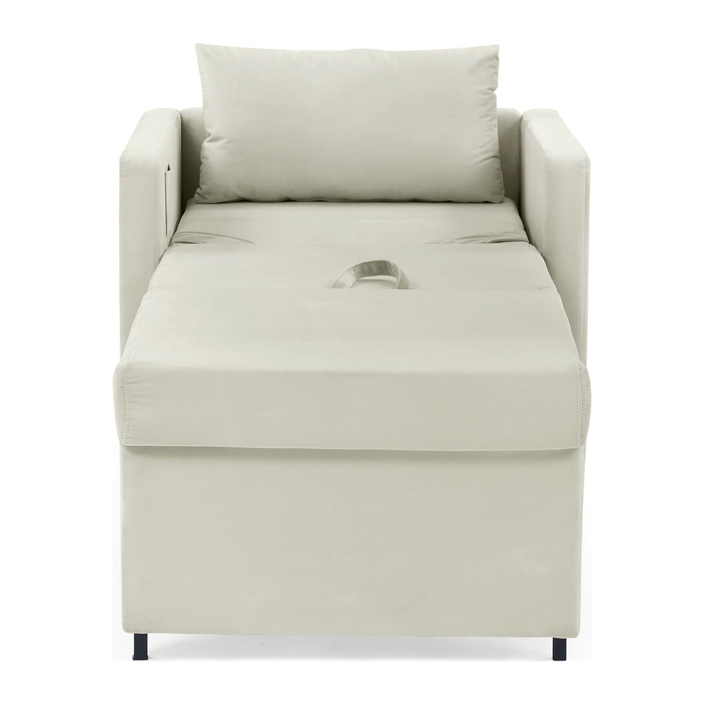 Sofa Bed Chair 2-in-1 Convertible Lounger Beige Velvet q7
