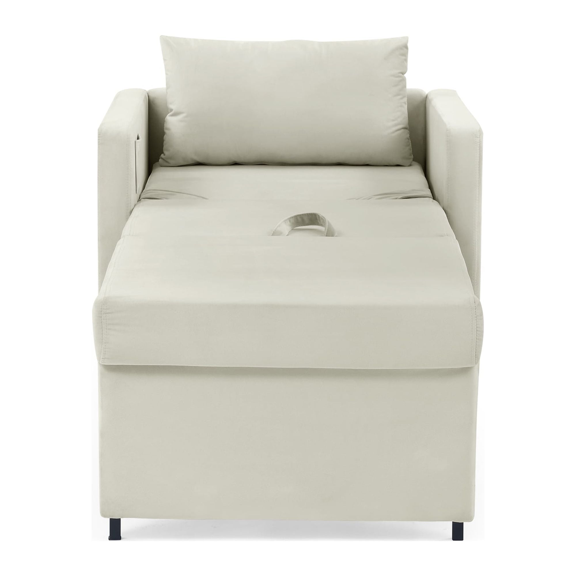 Sofa Bed Chair 2-in-1 Convertible Lounger Beige Velvet q7